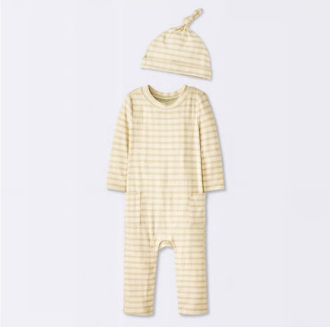 Cloud Island Baby's Beige Jacquard Checkered Romper & Hat | Cloud Island In Lebanon