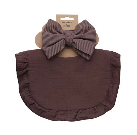 Ruffled soft bibs headbands set for toddlers