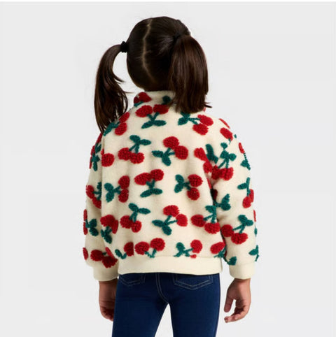 Cat & Jack Girl's Beige Cozy Cherry Jacquard Fleece Jacket | Cat & Jack In Lebanon