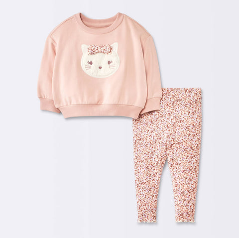 Cloud Island Baby Girl's Pink 2pc Cat Applique Sweatshirt & Leggings Set | Cloud Island In Lebanon
