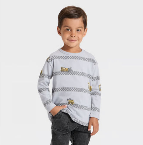 Cat & Jack Boy's Light Grey Long Sleeve Relaxed T-Shirt Blouse | Cat & Jack In Lebanon