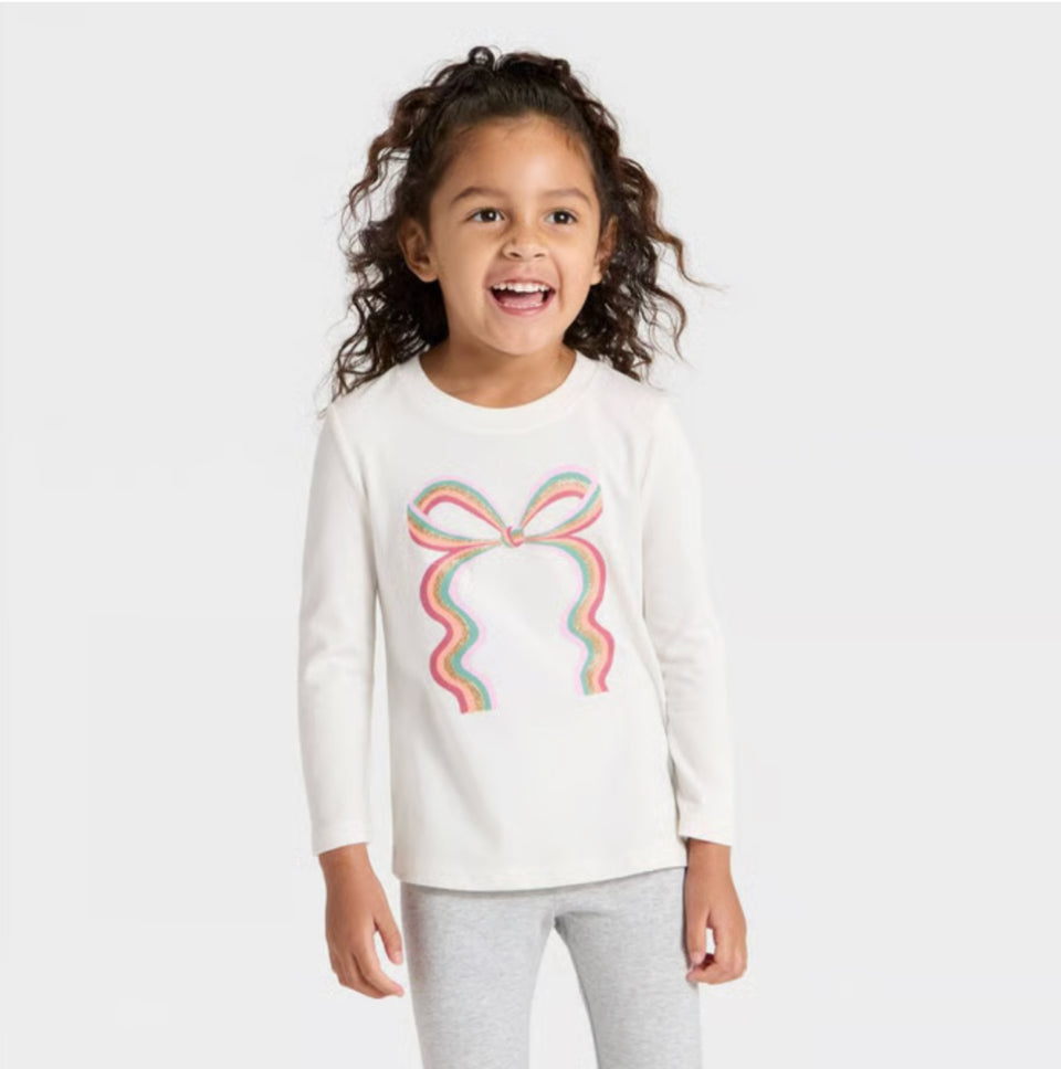 Cat & Jack Baby Girl's White Long Sleeve Rainbow Bow Graphic Blouse | Cat & Jack In Lebanon