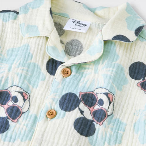 Disney Baby Boy's Blue 2pc Mickey Mouse Woven Gauze Button-Up Top & Shorts Set | Disney In Lebanon