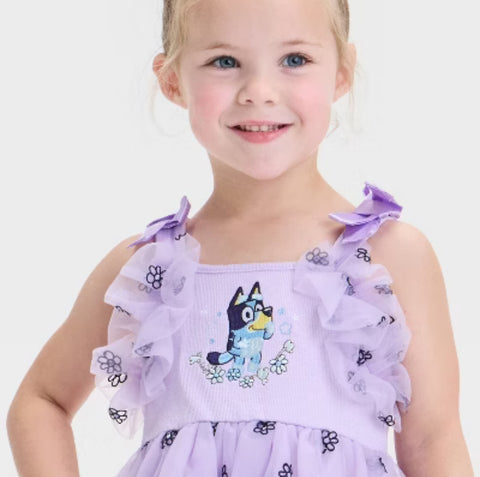 Bluey Baby Girl's Purple Audrey Camille Flower Embroidery Tulle Dress | Bluey In Lebanon