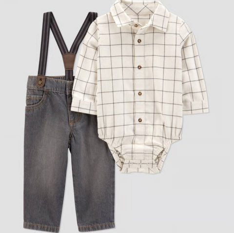 Carter's Just One You Baby Boy's Ivory 2pc Plaid Suspender Top & Bottom Set | Carter's Just One You In Lebanon