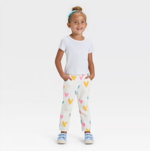 Cat & Jack Girl's White Hearts Fleece Jogger Pants | Cat & Jack In Lebanon