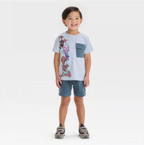 Disney Baby Boy's Grey Marvel Spidey & Friends Pocket T-Shirt & Brushed Active Shorts Set | Disney In Lebanon