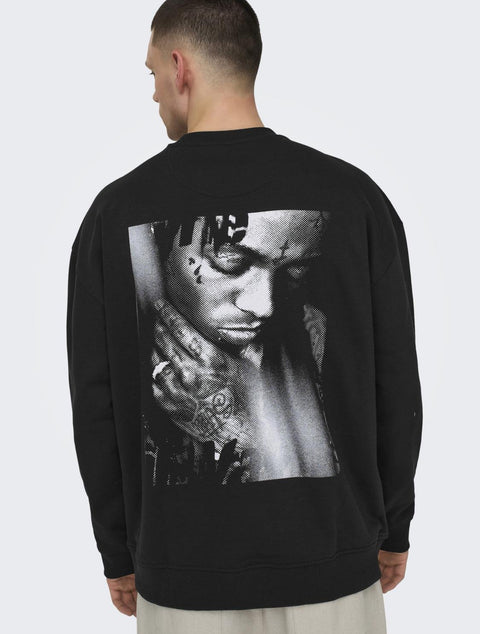 Only & Sons Men's Black Onslilwayne Life Crew Neck Sweatshirt | Only & Sons In Lebanon
