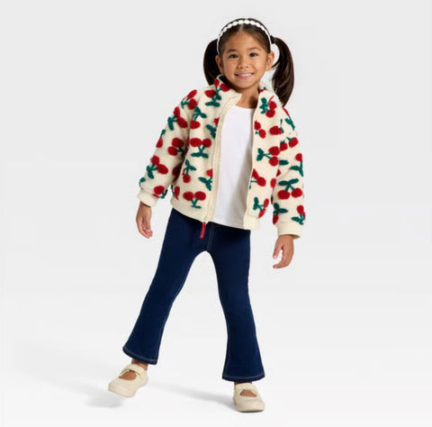 Cat & Jack Girl's Beige Cozy Cherry Jacquard Fleece Jacket | Cat & Jack In Lebanon