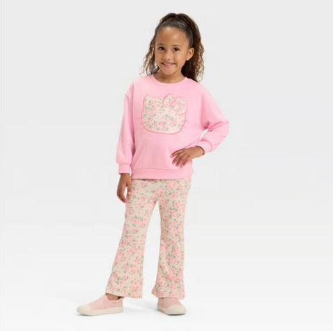 Sanrio Girl's Light Pink Hello Kitty Floral Cozy Fleece Sweatshirt & Pants Set | Sanrio In Lebanon