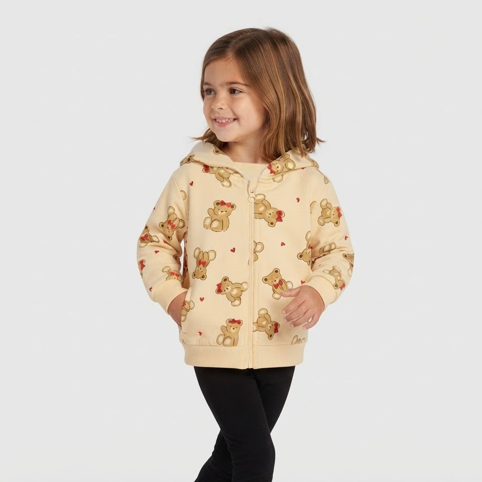 Sinsay Girl's Beige All-Over Teddy Bear Print Jacket