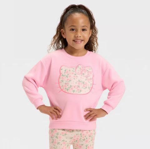 Sanrio Girl's Light Pink Hello Kitty Floral Cozy Fleece Sweatshirt & Pants Set | Sanrio In Lebanon