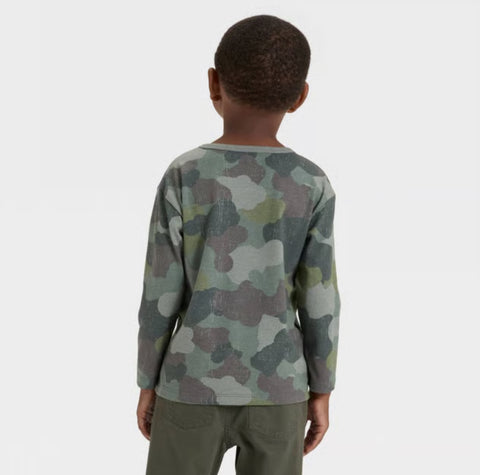 Cat & Jack Boy's Olive Green Camo Long Sleeve Relaxed Blouse | Cat & Jack In Lebanon