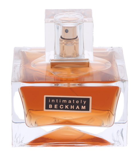 Perfume bottle labeled 'intimately Beckham' on a white background