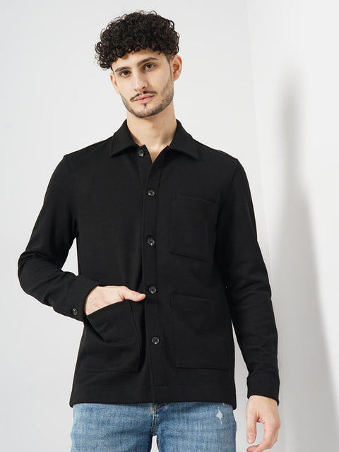 Celio Men's Black Solid Oversized Cotton Shirt |Celio  in Lebanon