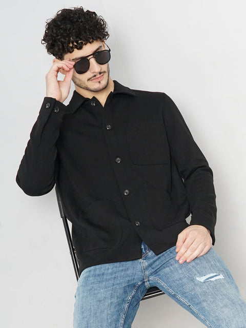 Celio Men's Black Solid Oversized Cotton Shirt |Celio  in Lebanon