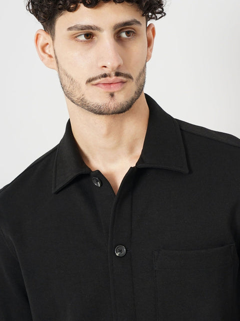 Celio Men's Black Solid Oversized Cotton Shirt |Celio  in Lebanon