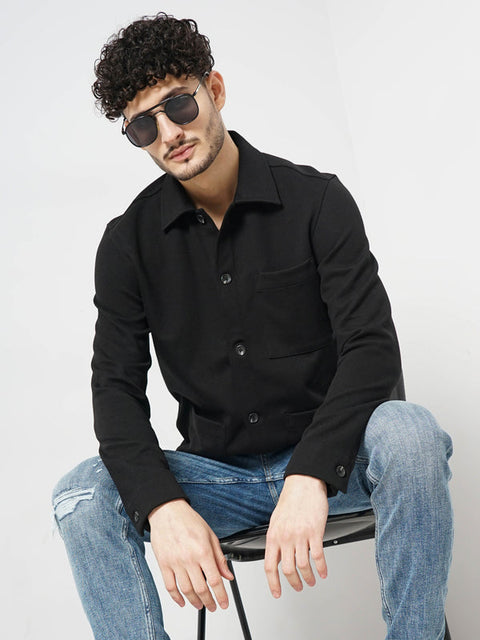Celio Men's Black Solid Oversized Cotton Shirt |Celio  in Lebanon