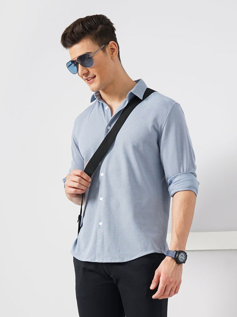 Celio Men's Blue Solid Regular Fit Polyester Shirt|Celio In Lebanon