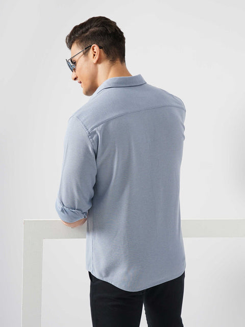 Celio Men's Blue Solid Regular Fit Polyester Shirt|Celio In Lebanon