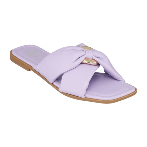 GC Shoes Women's Lilac Faux Leather Knotted Cross Band Slippers | GC Shoes In Lebanon