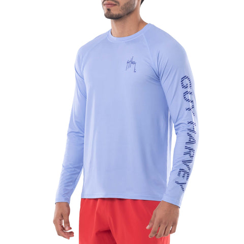 Guy Harvey Men's Baby Blue  American Classic Performance Raglan Sun Protection Sweatshirt |Guy Harvey In Lebanon