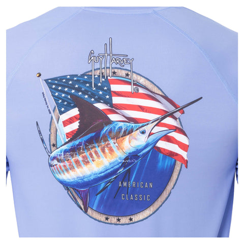 Guy Harvey Men's Baby Blue  American Classic Performance Raglan Sun Protection Sweatshirt |Guy Harvey In Lebanon
