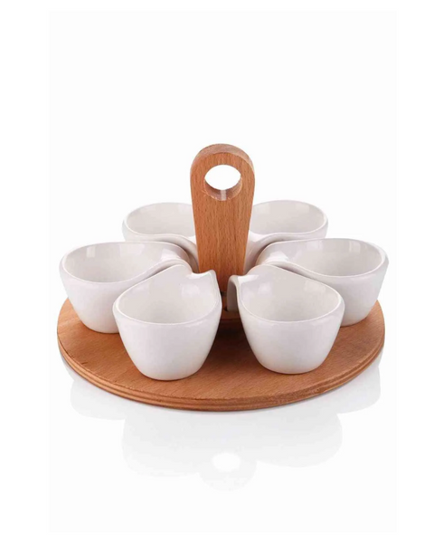 SD Home  6 Piece Snack Bowl Set with Wooden Handle and Base TR672
