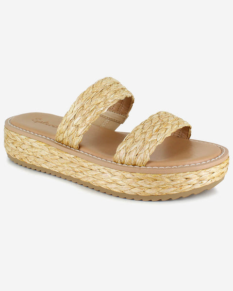 Splendid Women's Beige Goldi Raffia Wedge Slippers | Splendid In Lebanon