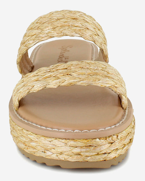 Splendid Women's Beige Goldi Raffia Wedge Slippers | Splendid In Lebanon
