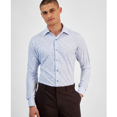 Alfani Men's White & Blue 4-Way Stretch Textured Button Down Dress Shirt | Alfani In Lebanon