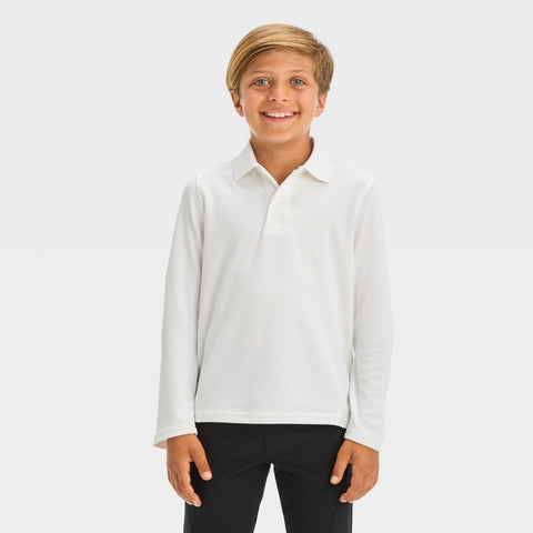 Cat & Jack Boy's White Long Sleeve Performance Polo Blouse | Cat & Jack In Lebanon