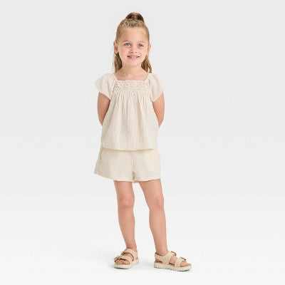 Cat & Jack Baby Girl's Beige 2pc Floral Top & Shorts Set |Cat & Jack in Lebanon