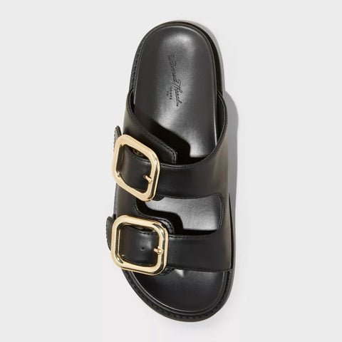 Universal Thread Women's Black Collin Double Buckle Footbed Slippers | Universal Thread In Lebanon