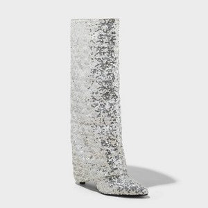 A New Day Women's Silver Abba Sequin Foldover Tall Boots | A New Day In Lebanon