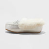White slipper with fur lining on a white background