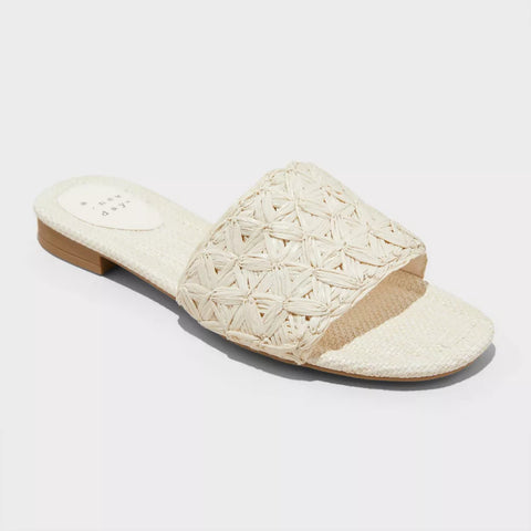 A New Day Women's White Ariella Woven Raffia Slide Sandals | A New Day In Lebanon