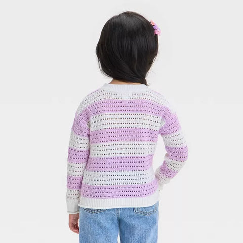 Cat & Jack Girl's White & Purple Crew Neck Striped Pullover Blouse | Cat & Jack In Lebanon