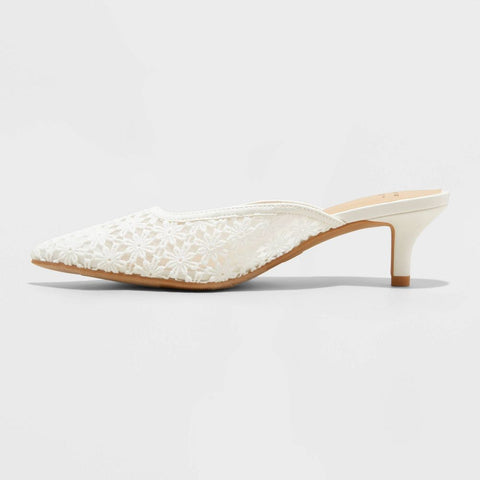 A New Day Women's White Delilah Floral Embroidered Mule Heels | A New Day In Lebanon