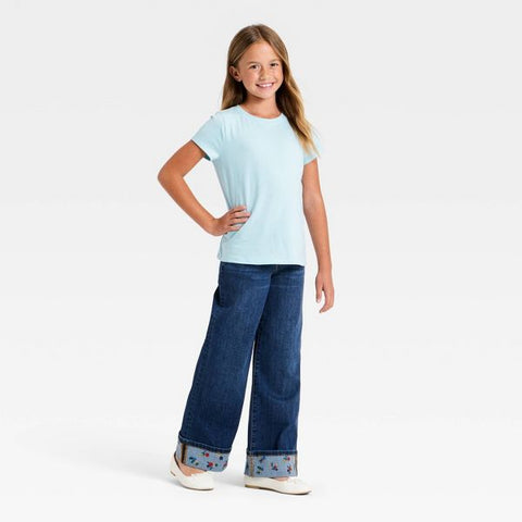 Cat & Jack Girl's Light Blue Short Sleeve Solid T-Shirt | Cat & Jack in Lebanon