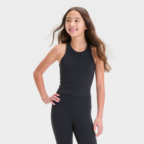 All In Motion Girl's Black Strappy Crop Tank Top   | All In Motion in Lebanon