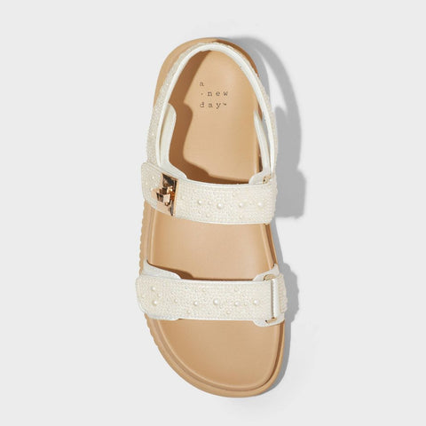 A New Day Women's Off White Jonie Footbed Sandals  | A New Day In Lebanon