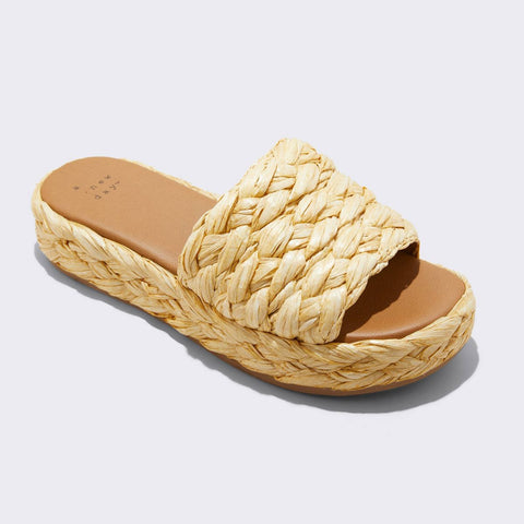 A New Day Women's Tan Casey Braided Raffia Platform Slide Sandals | A New Day In Lebanon