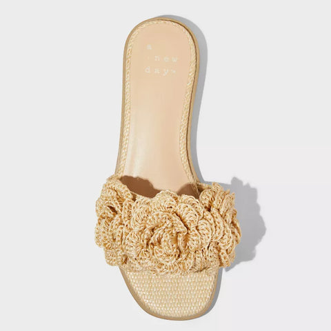 A New Day Women's Beige Coco Raffia Flower Slide Sandals | A New Day In Lebanon