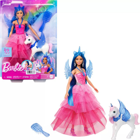 Barbie Unicorn Toy 65th Anniversary Doll with Blue Hair Pink Gown & Pet Alicorn|Barbie In Lebanon