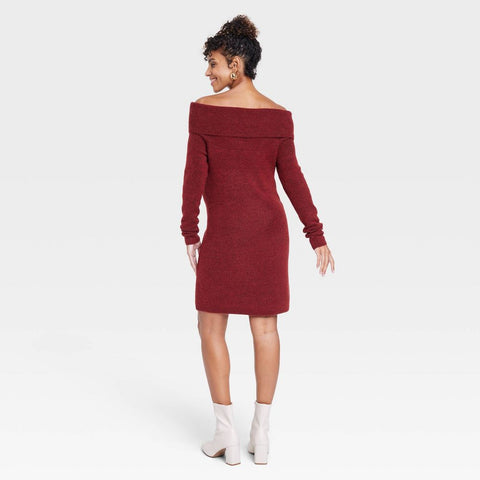Isabel Women's Burgundy Off The Shoulder Maternity Sweater Dress  | Isabel in Lebanon