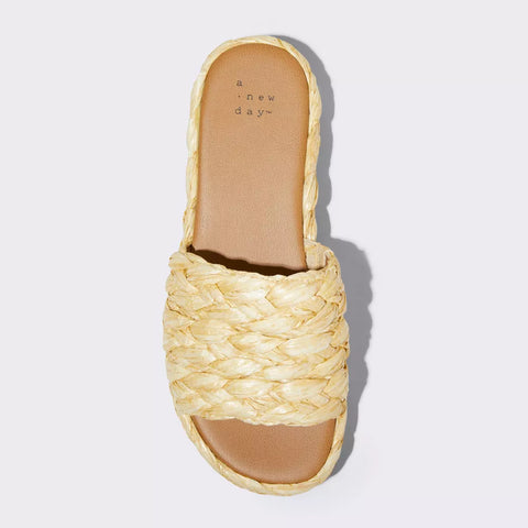 A New Day Women's Tan Casey Braided Raffia Platform Slide Sandals | A New Day In Lebanon