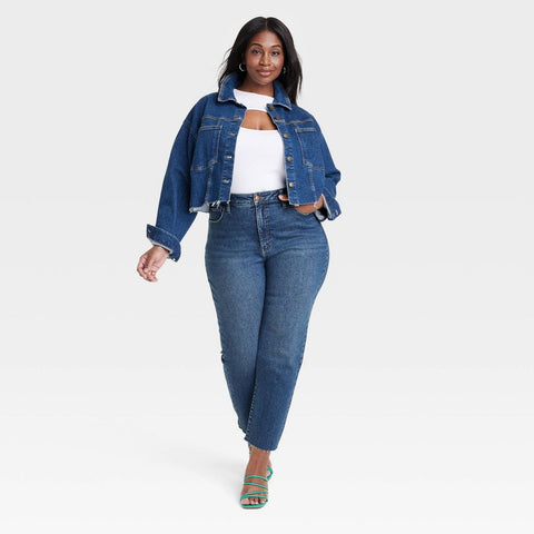Ava & Viv Women's Navy High-Rise Cropped Slim Straight Jeans  |Ava & Viv In Lebanon