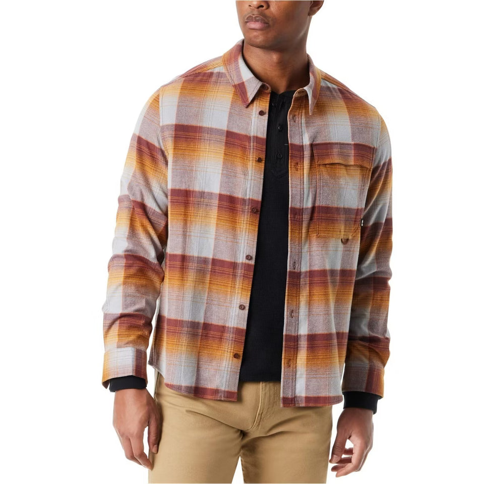 BASS OUTDOOR Men's Brown Multi Fitted Flannel Button Up Shirt | BASS OUTDOOR In Lebanon