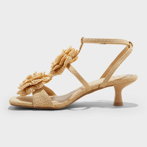 A New Day Women's Tan Esme Floral Crochet Kitten Heels | A New Day In Lebanon